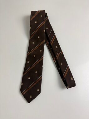 Christian Dior Brown Striped Crest Tie